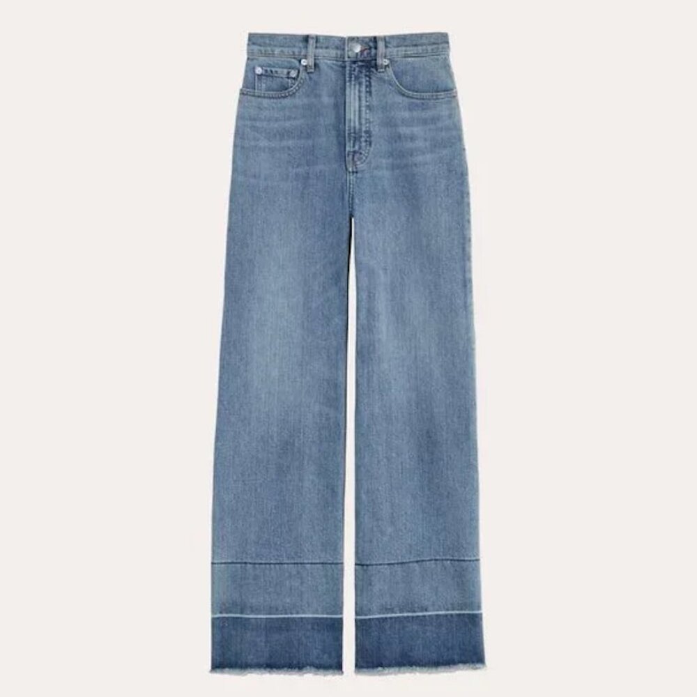 Everlane Women's High-Rise Wide-Leg Jeans in Light Blue with Dark Hem